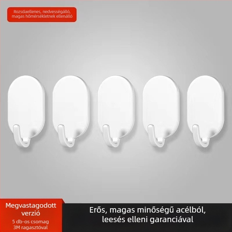 Ragasztós falikötő - Rozsdamentes acél, dupla kampó, modern minimalist stílus, 4 darabos készlet, terhelhetőség 15–20 kg