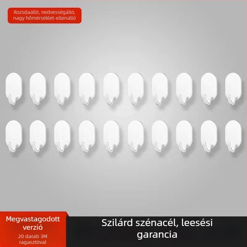 Ragasztós falikötő - Rozsdamentes acél, dupla kampó, modern minimalist stílus, 4 darabos készlet, terhelhetőség 15–20 kg