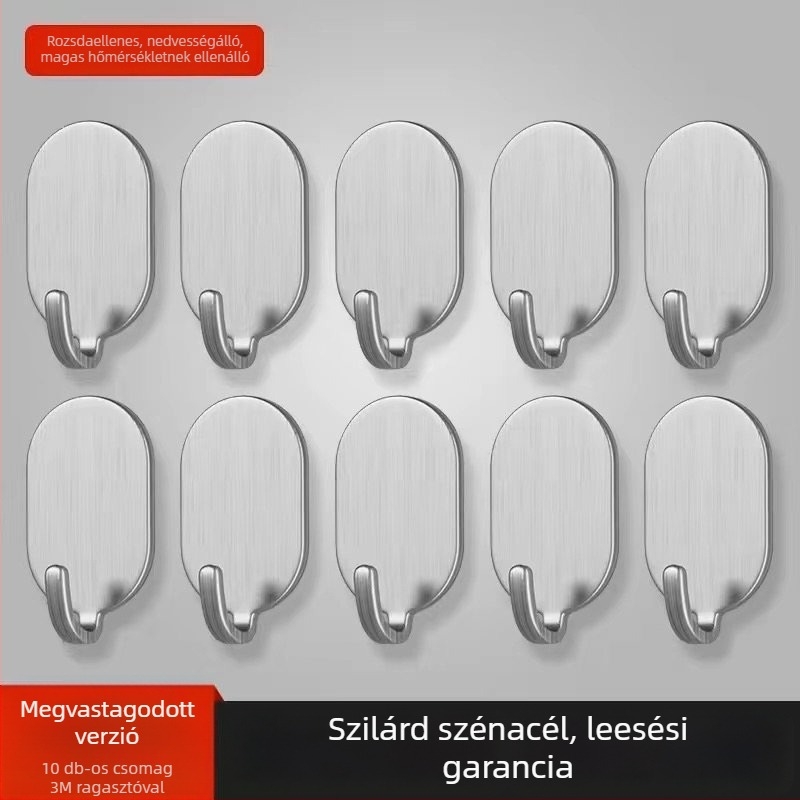 Ragasztós falikötő - Rozsdamentes acél, dupla kampó, modern minimalist stílus, 4 darabos készlet, terhelhetőség 15–20 kg