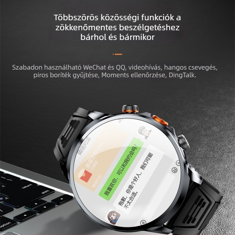 Okosóra SIM-kártya-slottal, kerek számlap, kamera, lépésszámláló, pulzusmérés