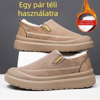 Férfi házicipő / otthoni cipő - Slip-On, velúr felsőrész, vastag PVC talp, meleg téli beltéri lábbeli