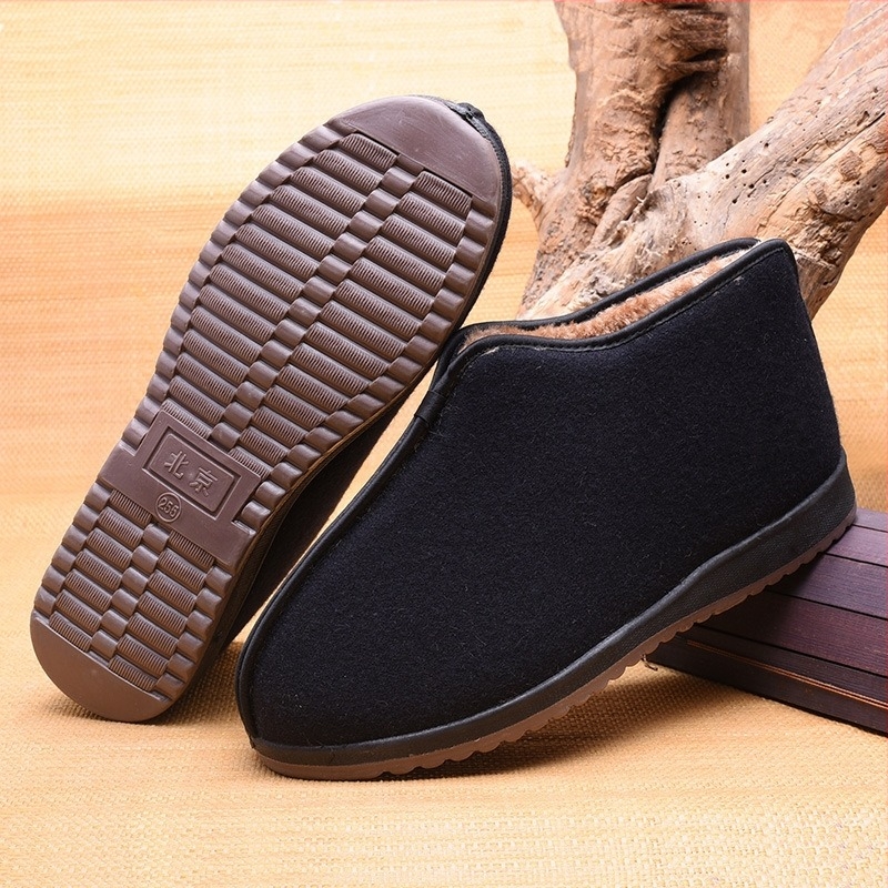 Téli férfi gyapjú papucs, Velvet High-Top stílusú, Old Beijing vászon cipők