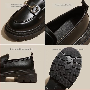 Női loaferek — kerek orr, lapos sarok, slip-on, gumírozott talp, PU felső rész