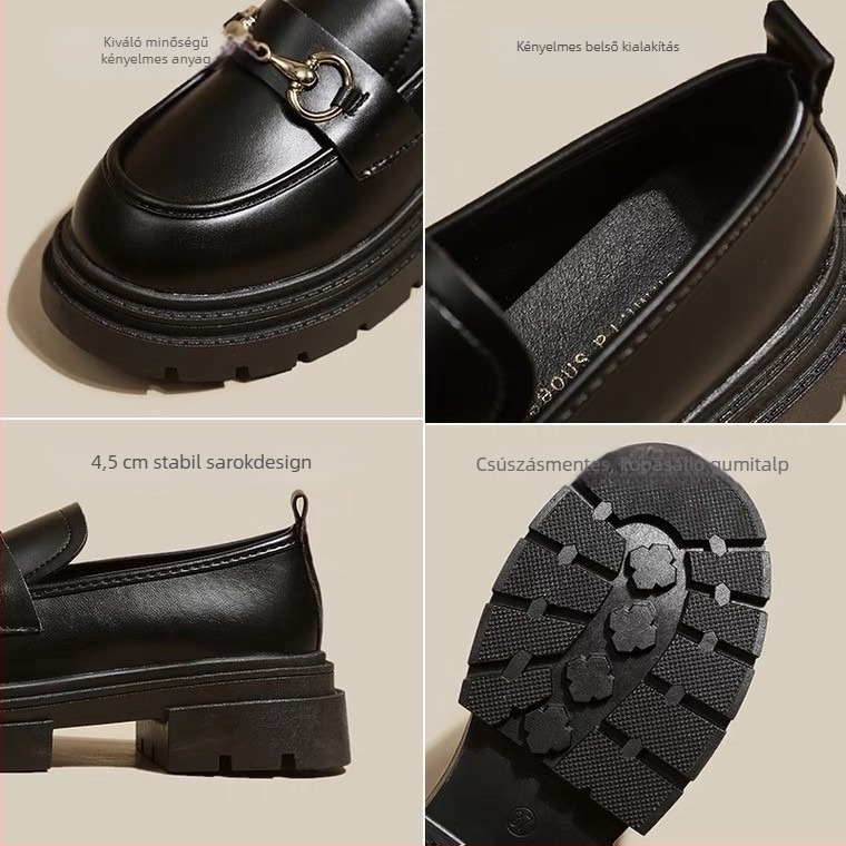 Női loaferek — kerek orr, lapos sarok, slip-on, gumírozott talp, PU felső rész