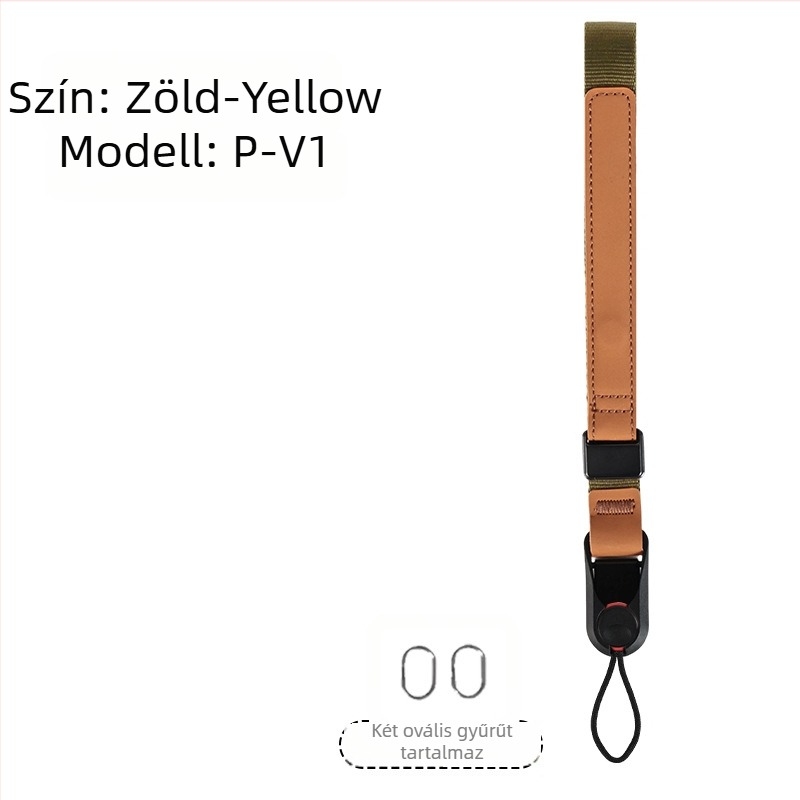 Kamera csuklópánt P-V1 — gyorsoldalas, mágneses, állítható; DSLR és mirrorless kamerákhoz; Anyag: webbing + bőr + ABS; Tömeg: 50 g