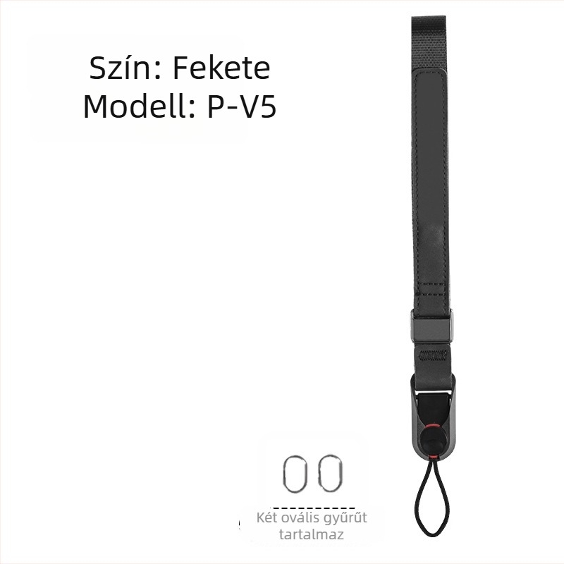 Kamera csuklópánt P-V1 — gyorsoldalas, mágneses, állítható; DSLR és mirrorless kamerákhoz; Anyag: webbing + bőr + ABS; Tömeg: 50 g