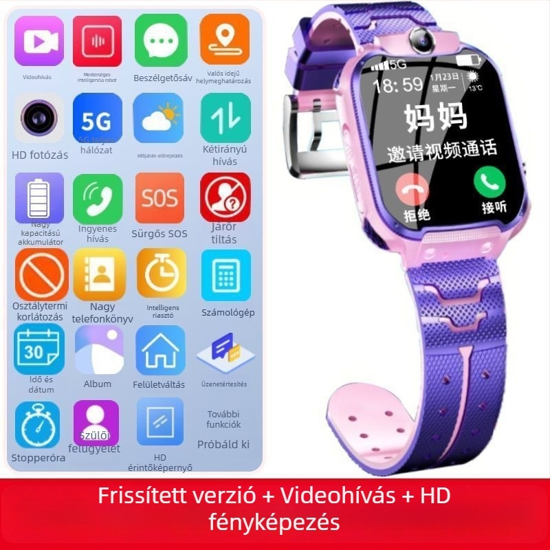 Gyerekeknek szóló 5G okosóra telefonfunkcióval, W59 modell, érintőképernyő