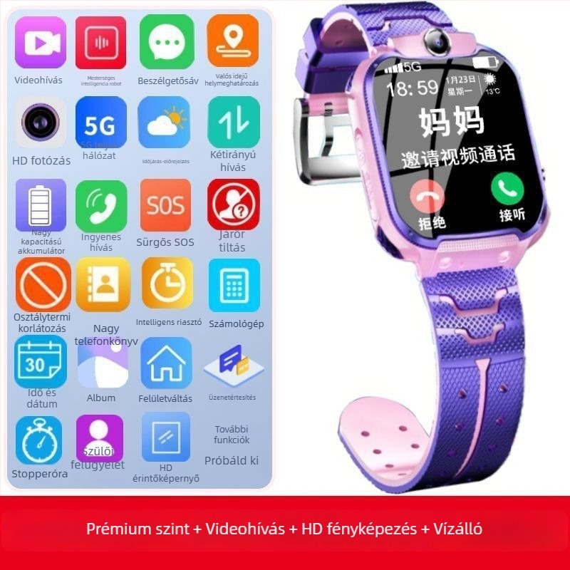 Gyerekeknek szóló 5G okosóra telefonfunkcióval, W59 modell, érintőképernyő