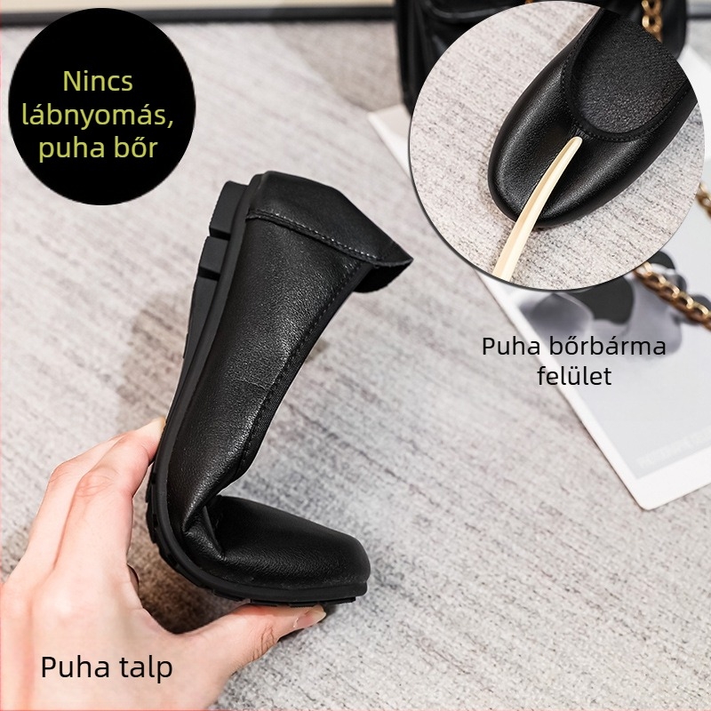 Női munka cipő mikroszálas felsőrész, kerek orr, lapos talp, slip-on kialakítás, gumitalp