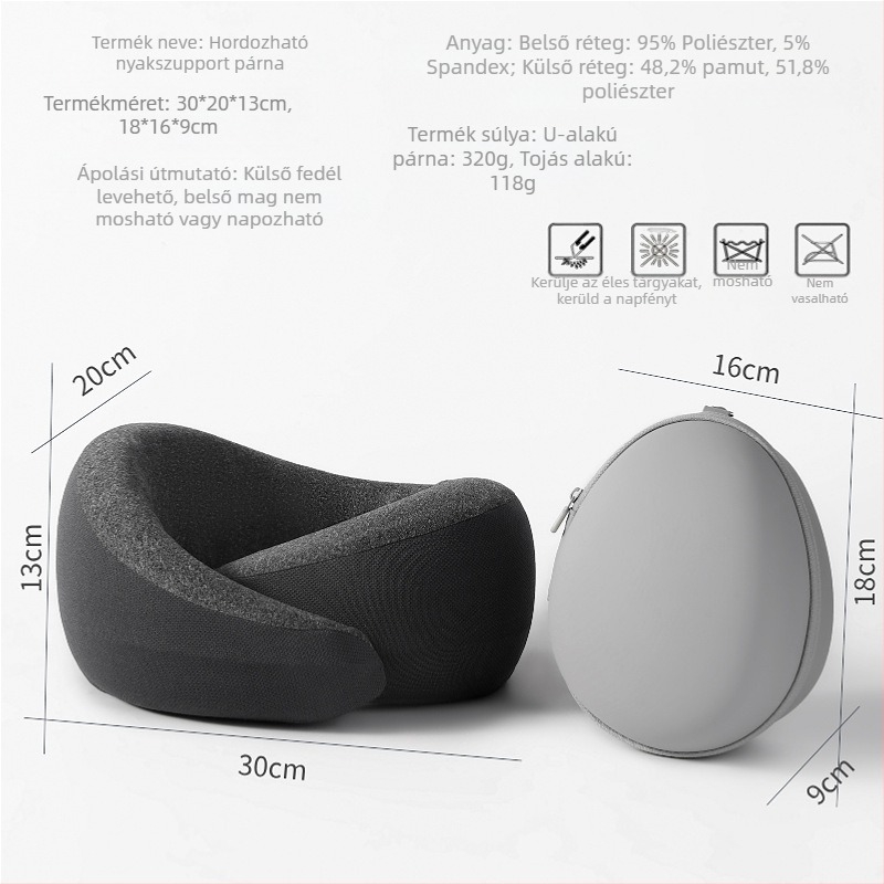 Memóriahabos U-alakú utazó nyakpárna tej-selyem huzattal, minimalist stílus, Snail Pillow Series, minden korosztály számára