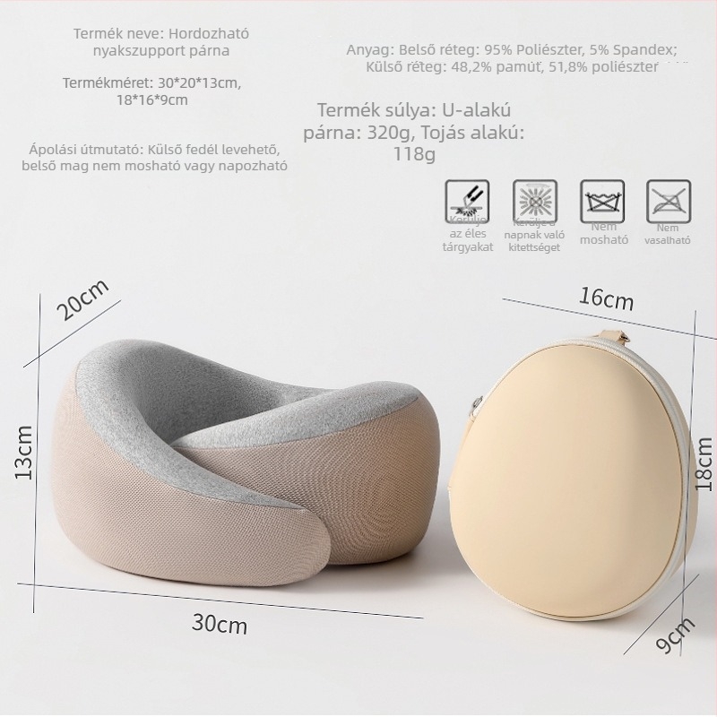 Memóriahabos U-alakú utazó nyakpárna tej-selyem huzattal, minimalist stílus, Snail Pillow Series, minden korosztály számára
