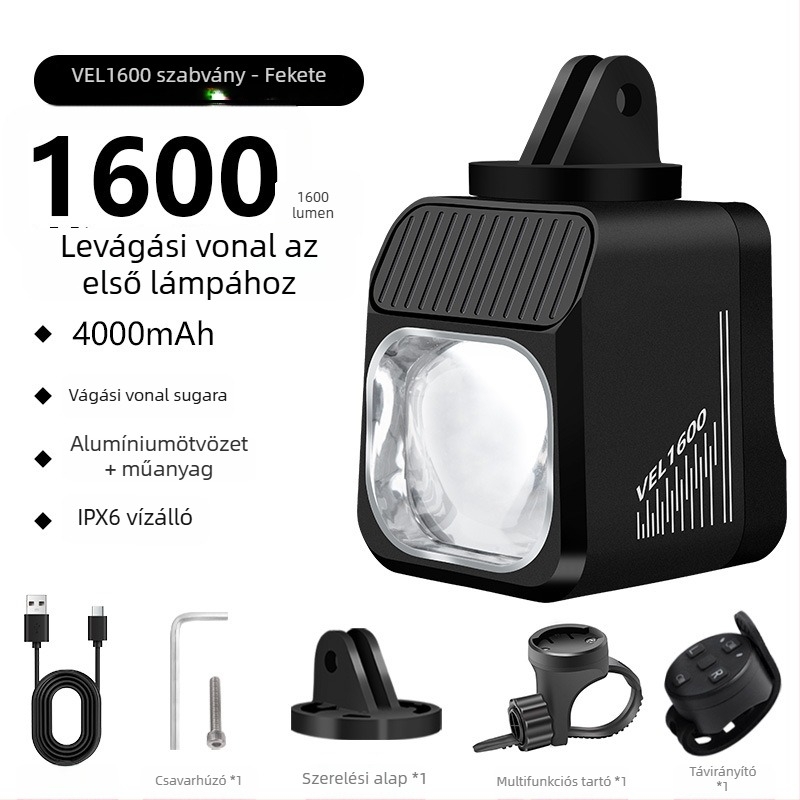 Lumway Vel1600Pro kerékpár elülső lámpa gyorscsatlakozású tartóval éjszakai vezetéshez