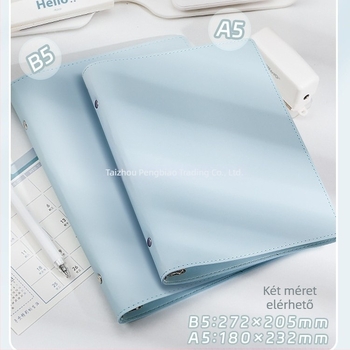 Elválasztható puha bőrből készült kötőfüzet csatos borítóval, 1–50 oldal, 40 g/m2 faalapú papír, kötés: binder