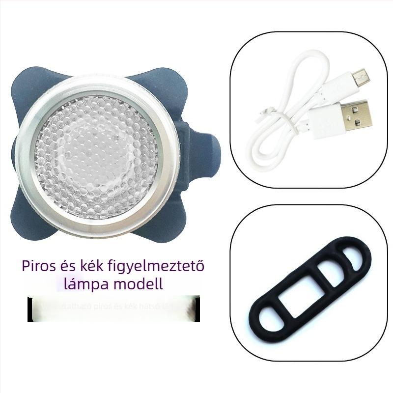 Kerékpár első- és hátsó lámpa készlet, USB-C töltés, 3 LED, szíj rögzítés éjszakai kültéri kerékpározáshoz