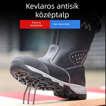Biztonsági munkacipő acélorrú, magas bőrfelsőrészű, ütés- és átszúrás elleni védelem
