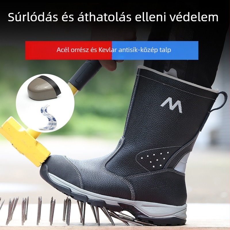 Biztonsági munkacipő acélorrú, magas bőrfelsőrészű, ütés- és átszúrás elleni védelem