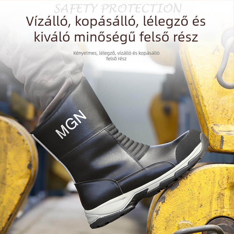 Biztonsági munkacipő acélorrú, magas bőrfelsőrészű, ütés- és átszúrás elleni védelem