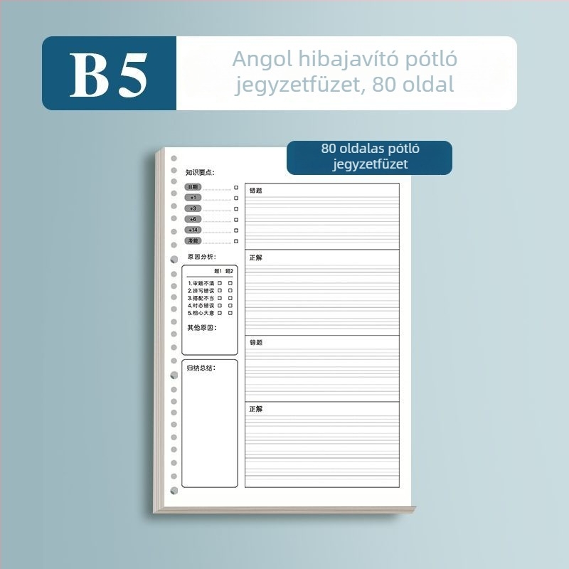 Látható javító notesz elhajtható oldalakkal, 60 lap, 26 lyuk, nyers fa rostlapok, testreszabható feldolgozás
