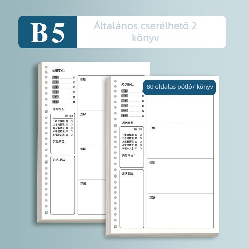 Látható javító notesz elhajtható oldalakkal, 60 lap, 26 lyuk, nyers fa rostlapok, testreszabható feldolgozás