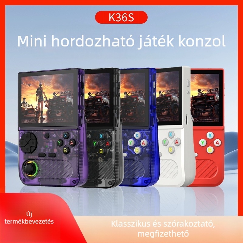 K36S hordozható játékkonzol, RPG fókusz, ARM64 quad-core 1,5GHz-ig, 64GB, Type-C OTG, MP4 videólejátszó