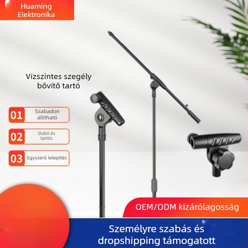 Mikrofonállvány T-alakú csuklóval, kereszthosszabbítóval, összekötő rúddal és konzollal