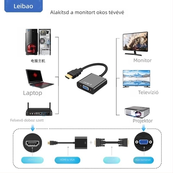 HDMI‑ről VGA‑ra audió adapter, 1080P táplált videó átalakító PC/TV/projektorhoz