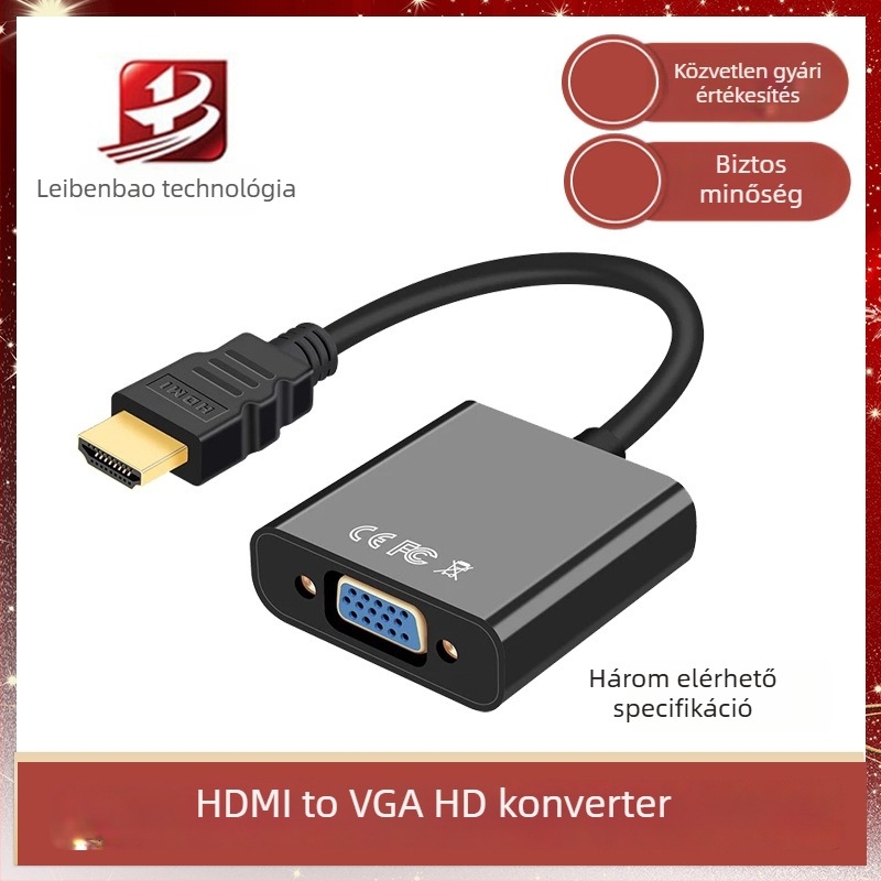 HDMI‑ről VGA‑ra audió adapter, 1080P táplált videó átalakító PC/TV/projektorhoz