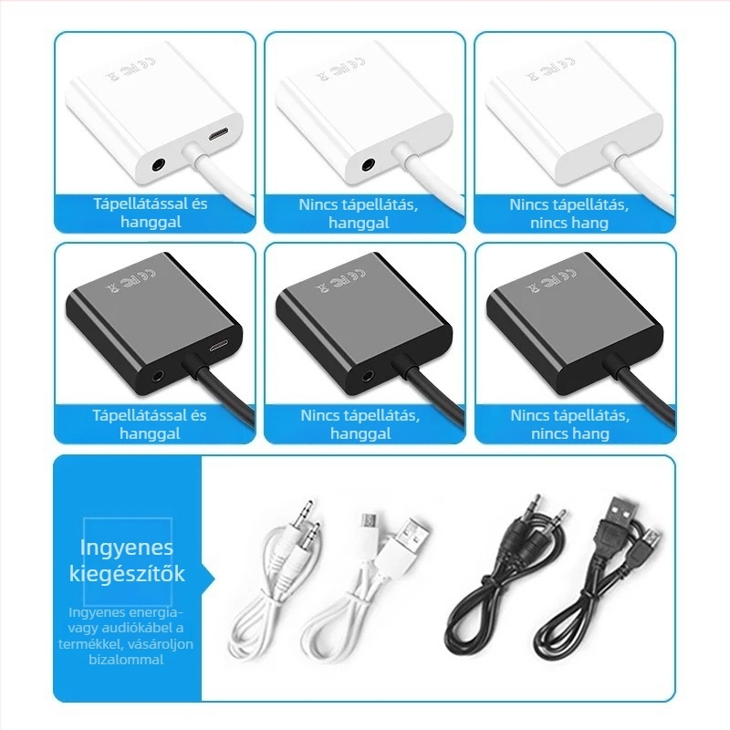 HDMI‑ről VGA‑ra audió adapter, 1080P táplált videó átalakító PC/TV/projektorhoz