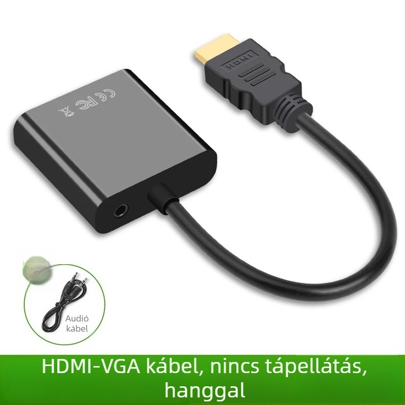 HDMI‑ről VGA‑ra audió adapter, 1080P táplált videó átalakító PC/TV/projektorhoz