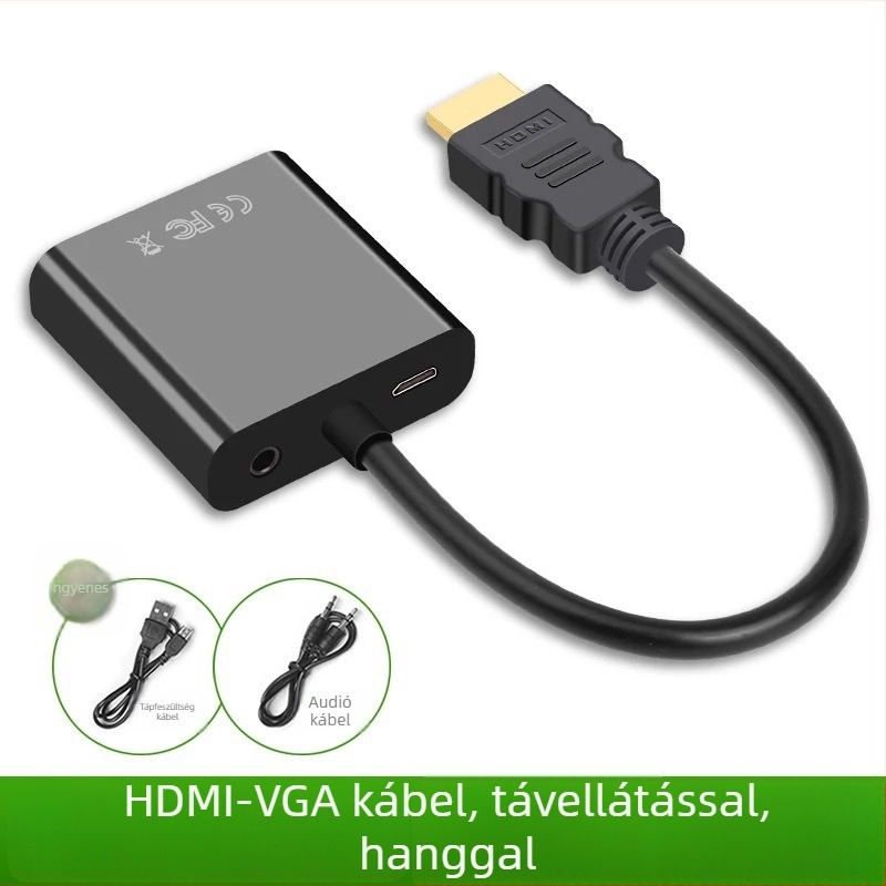 HDMI‑ről VGA‑ra audió adapter, 1080P táplált videó átalakító PC/TV/projektorhoz