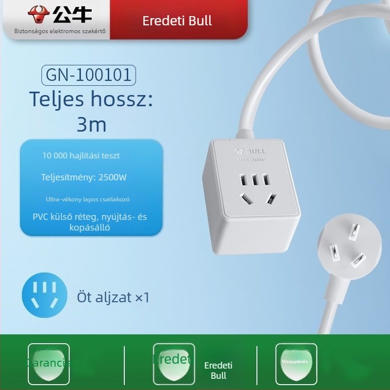 Bull hordozható hosszabbító egyetlen aljzattal, 10A, 2500W
