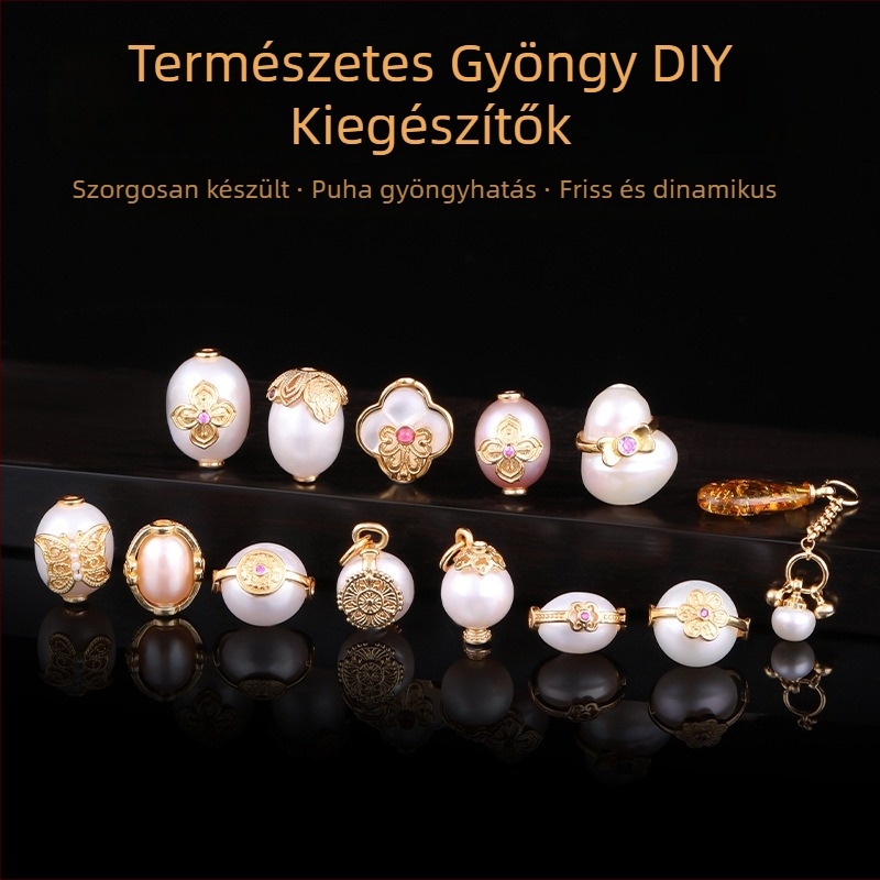 DIY ékszerkiegészítők – természetes édesvízi gyöngyökből álló nyakláncmedál készlet, 24k aranyozott gyöngyök, 925 ezüstbevonatú gyöngyök, elektrolit felületkezelés