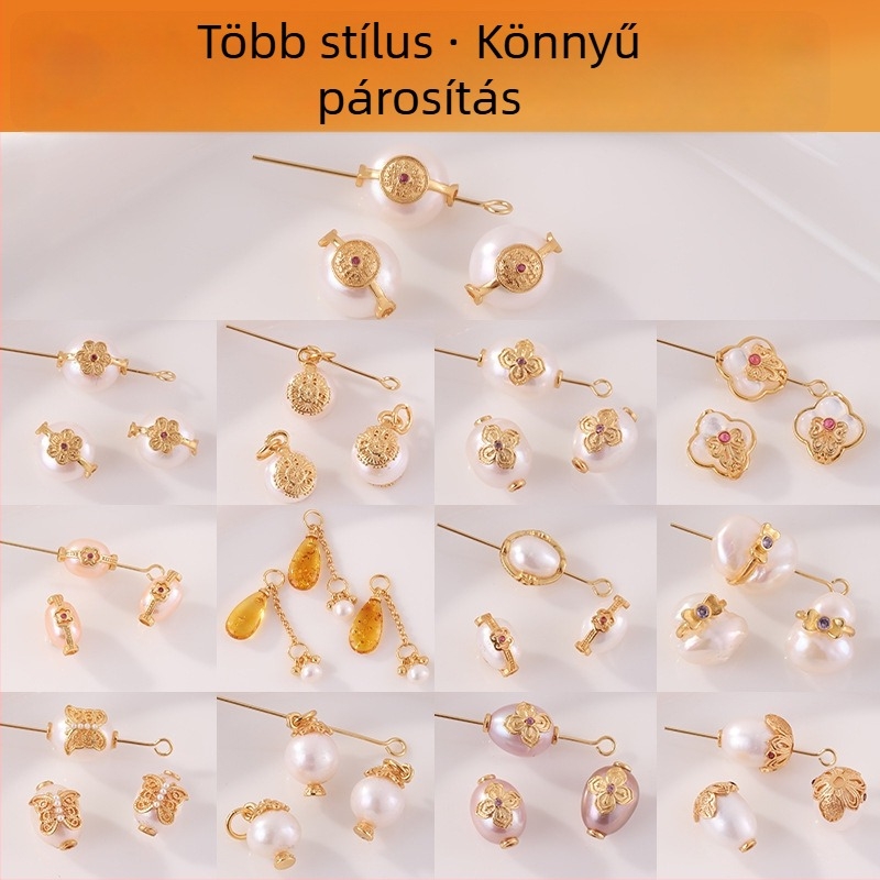 DIY ékszerkiegészítők – természetes édesvízi gyöngyökből álló nyakláncmedál készlet, 24k aranyozott gyöngyök, 925 ezüstbevonatú gyöngyök, elektrolit felületkezelés