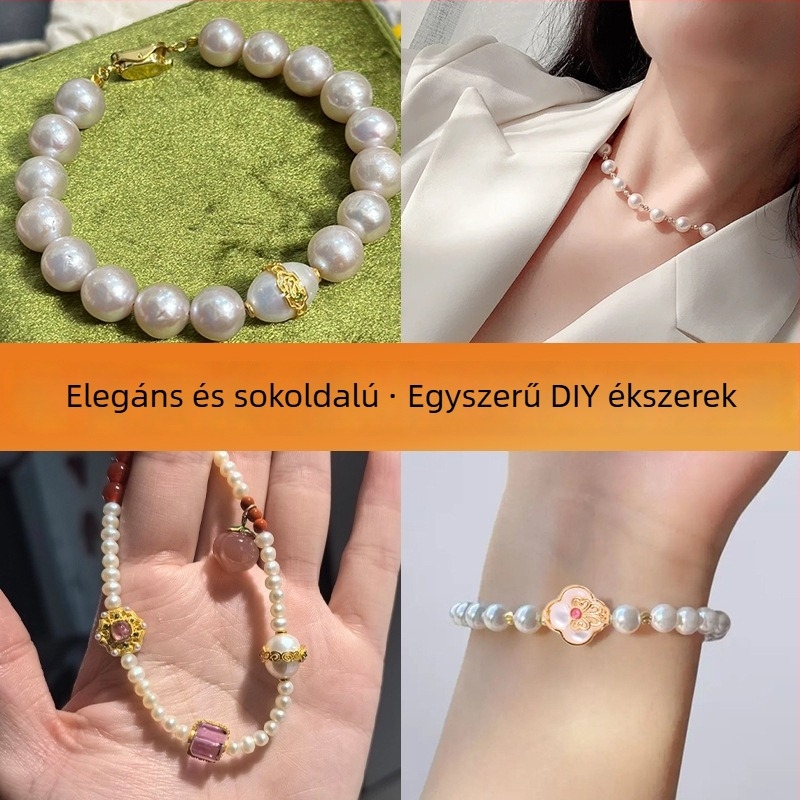 DIY ékszerkiegészítők – természetes édesvízi gyöngyökből álló nyakláncmedál készlet, 24k aranyozott gyöngyök, 925 ezüstbevonatú gyöngyök, elektrolit felületkezelés