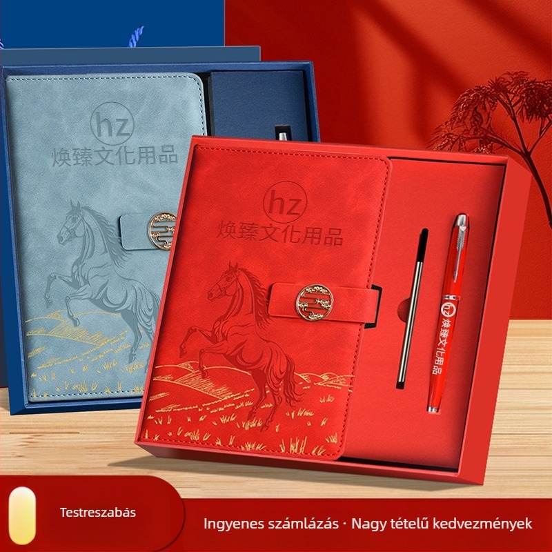 Zehuan Elegáns notesz ajándékkészlet PU bőr borítóval, varrott kötés, Daolin papír 80G, 100–200 oldal, etnikus/kínai/üzleti stílus