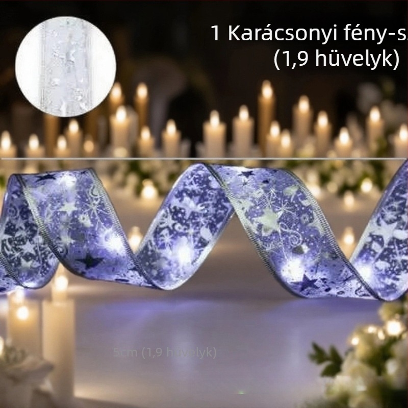 Virág alakú szatén fényfüzér, 100 LED, 4,5 V, IP44, 6000K, akkumulátoros