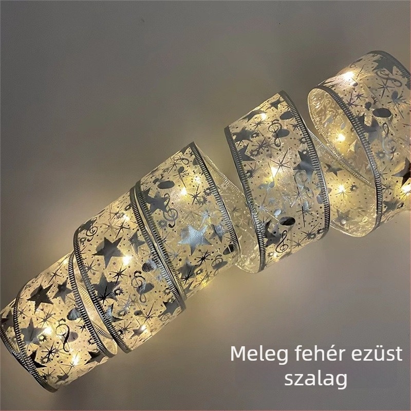 Virág alakú szatén fényfüzér, 100 LED, 4,5 V, IP44, 6000K, akkumulátoros
