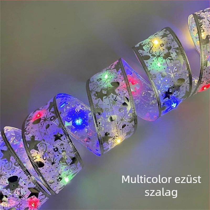 Virág alakú szatén fényfüzér, 100 LED, 4,5 V, IP44, 6000K, akkumulátoros