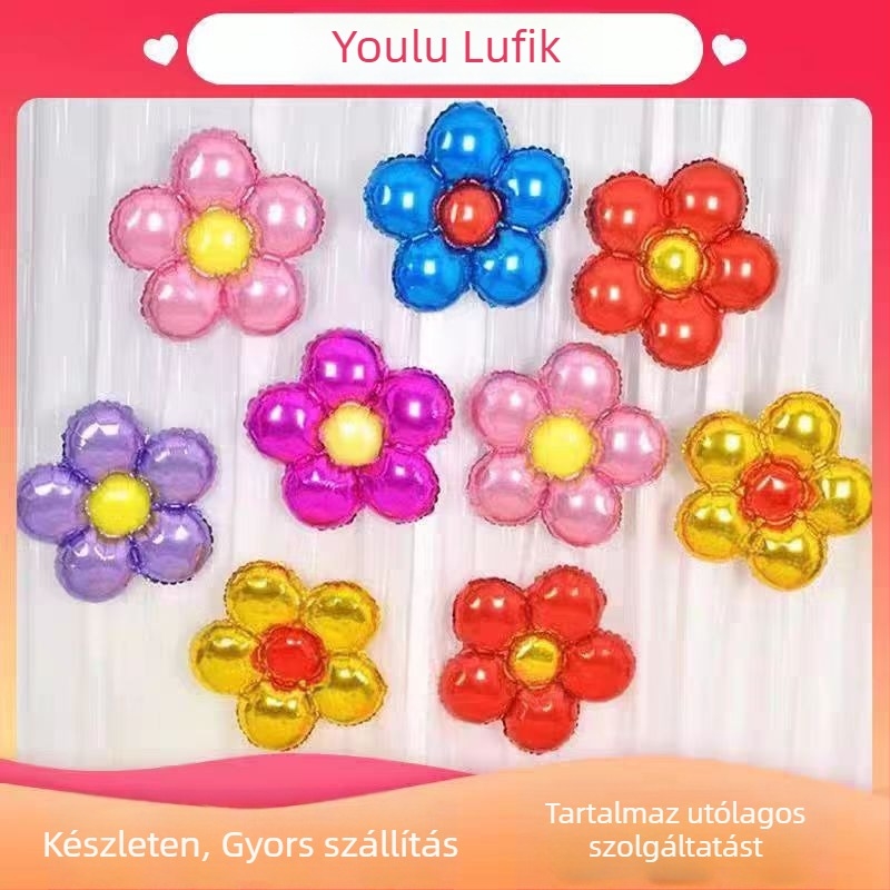 Alumíniumfóliából készült ballon, ötlevelű virág alakú, Gyermeknapra, márka YlQQ