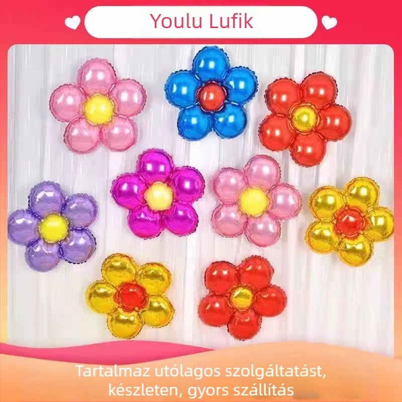 Alumíniumfóliából készült ballon, ötlevelű virág alakú, Gyermeknapra, márka YlQQ