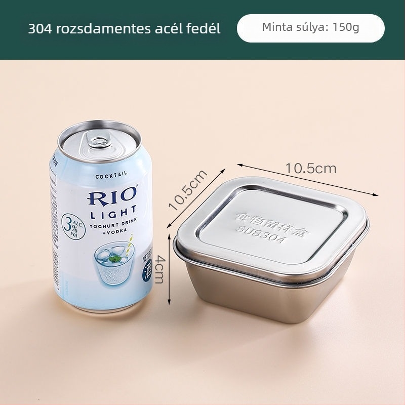 Rozsdamentes acélból készült négyszögletes ételtároló doboz, 304-es minősítésű, fedéllel, kapacitás 300 ml alatt, crisperware