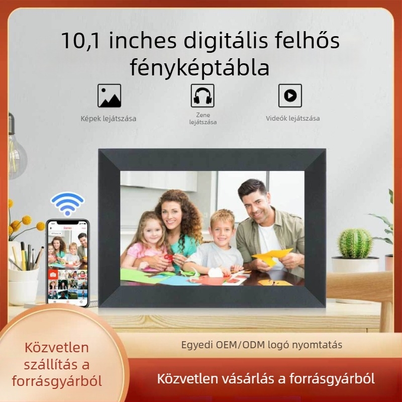 Frameo felhős digitális fotókeret Wi‑Fi érintőképernyővel, 1280×800 felbontás, 16GB tárhely, SD/USB támogatás, videólejátszás