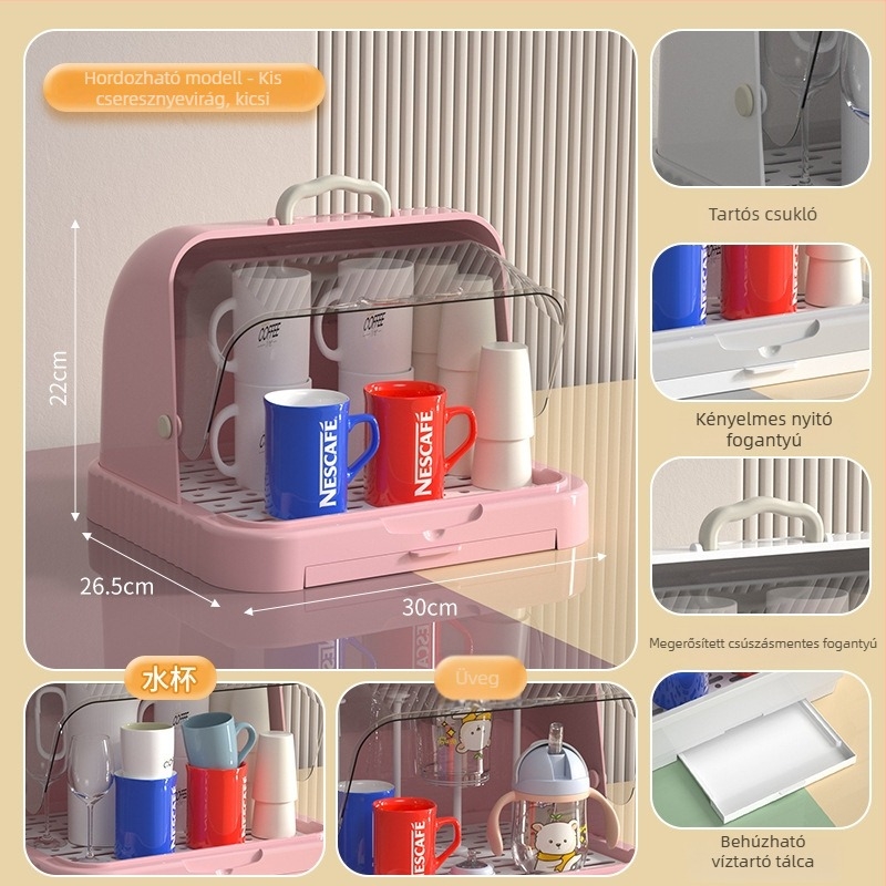 Baba etetéséhez és cumisüveghez való tároló doboz porvédett fedővel és leeresztő sínnel; etetőeszközök és játékok tárolása; dupla rétegű tejpor-doboz