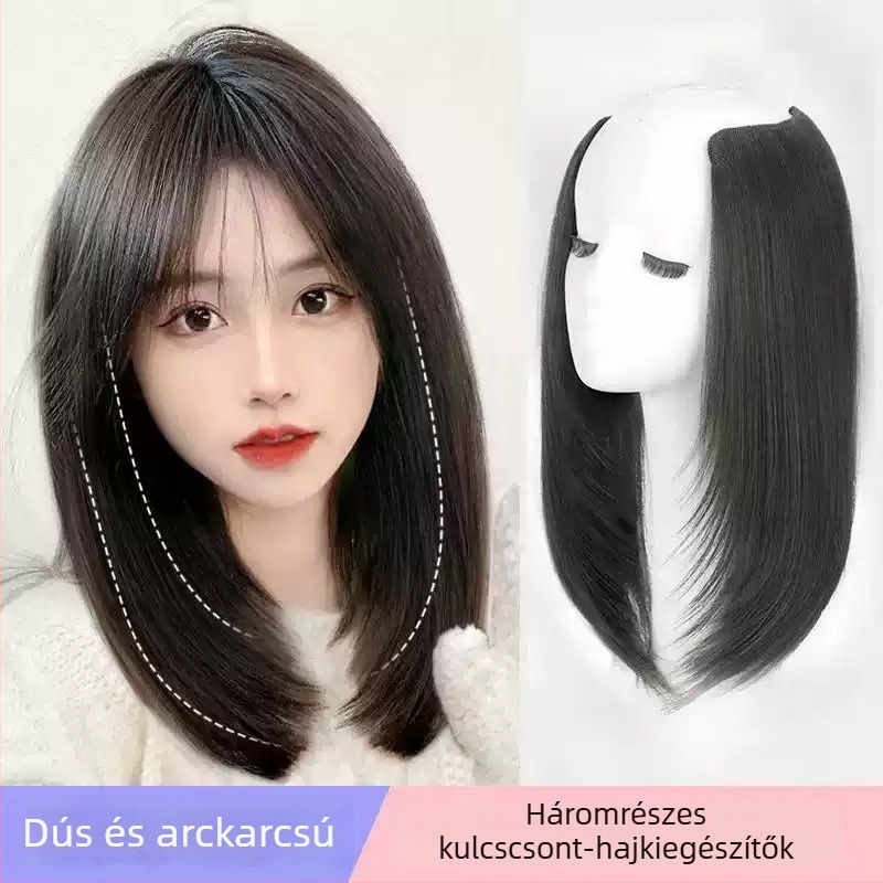 Három darabos paróka patch volumennöveléséhez, kulcscsontig érő hosszúságú, 40 cm, egyenes, hőálló szál