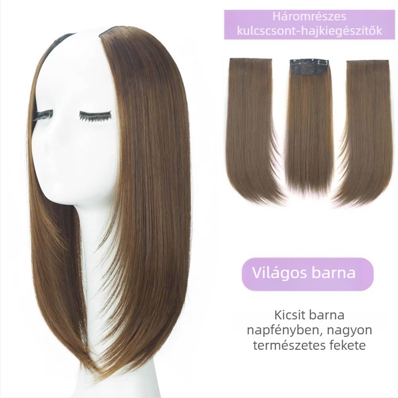 Három darabos paróka patch volumennöveléséhez, kulcscsontig érő hosszúságú, 40 cm, egyenes, hőálló szál
