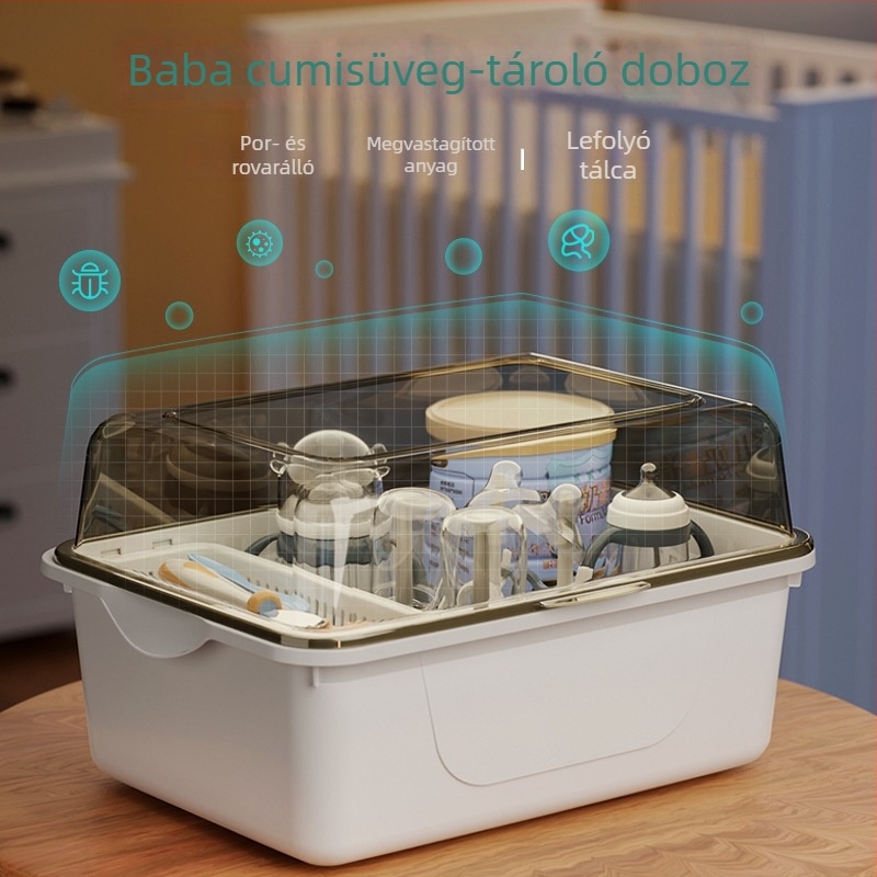 Kétszintes tejpor-doboz fedéllel, bébi etetőeszközök tárolására — Modell CXZ684427768129, 0–3 éves korig