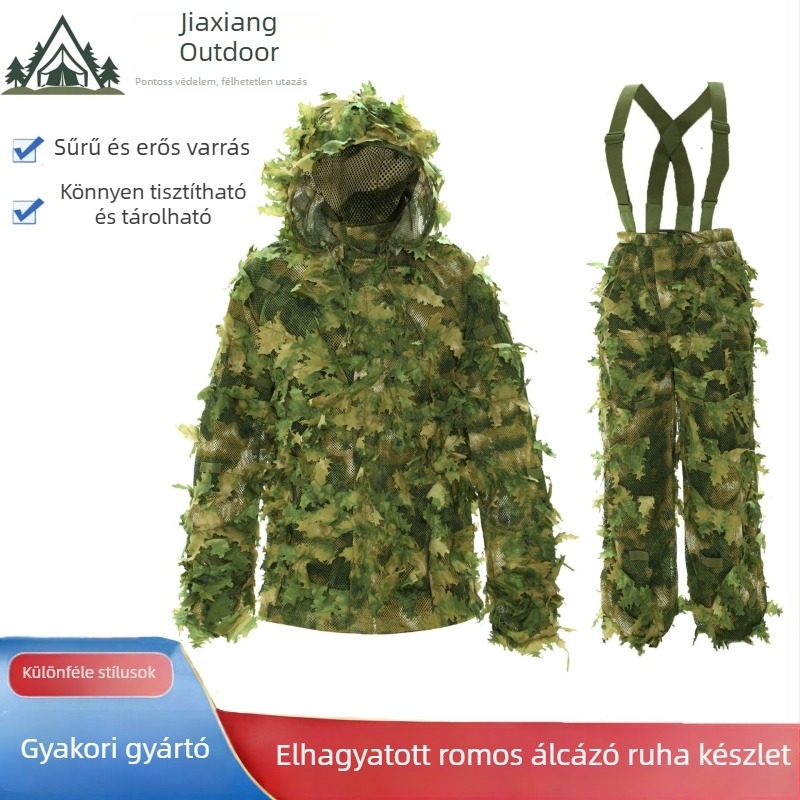 3D juharlevél mintás kamufláru ruházat, poliészter, gyors száradású, lélegző, UV-védelem