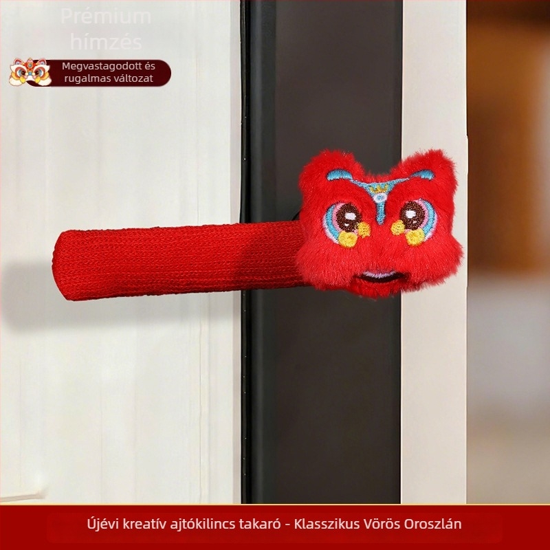 Ajtókilincs védőborító - Antisztatikus, Újév dekoráció bejárati ajtóhoz, Ló év motívum, meleg ajtófedél, papírdísz dekorrekvizit