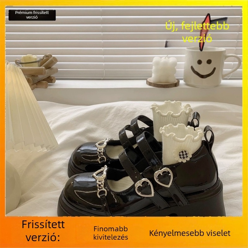 Női Mary Jane cipő, kerek orrú, vast platformos sarkú 3-5 cm, PU felsőrész, gumírozott talp, koreai stílus, mindennapi viselet