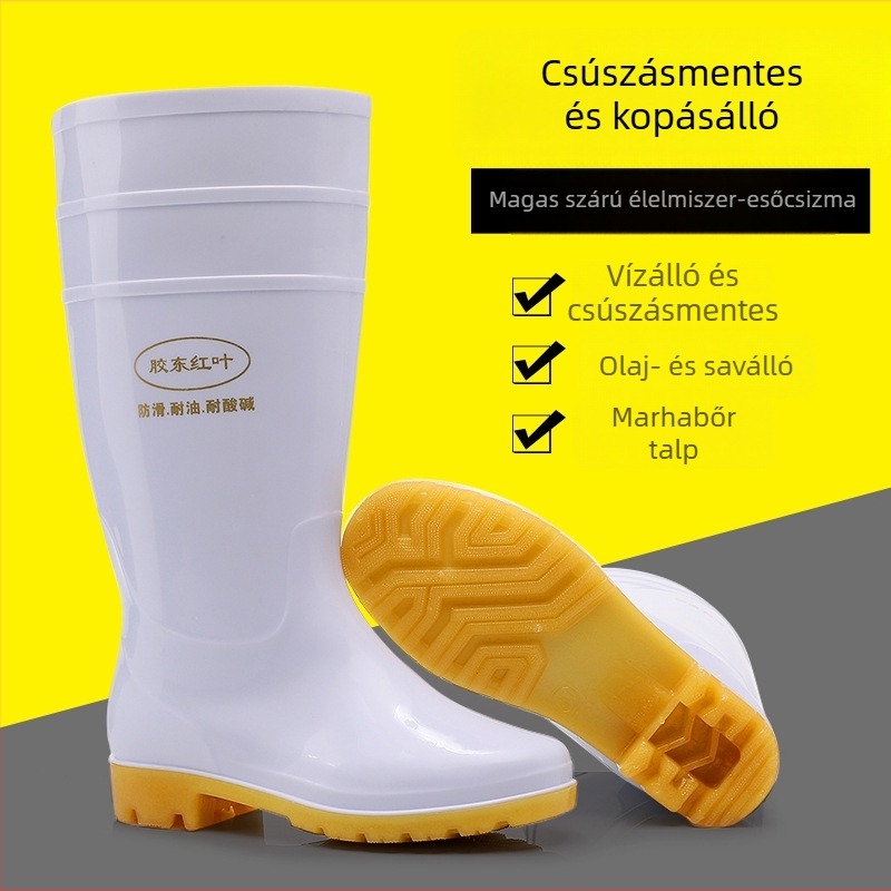 Élelmiszer-higiéniás csizma – uniszex, vízálló, csúszásmentes, talpa Beef Tendon, magas szár, műanyag felsőrész